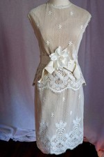 1960s Ivory Lace Peplum Top & Pencil Skirt Set picture