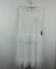 Lulus Womens Delightful Bliss White Mesh Swiss Dot Strapless Midi Dress Medium picture