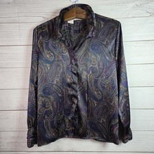TESS PARIS MILANO Vintage Satin Button Shirt Long Sleeve Women’s Size 6  picture