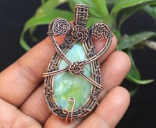 Stunning Serpentine Gemstone Copper Wire Wrap Pendant Jewelry Gift For Dad N113 picture
