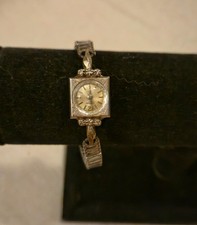 Vintage LeMarc 14K White Gold Case Ladies Watch Square Dial Mechanical Untested picture