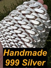 Real Handmade Tight Link Miami Cuban Chain Bracelet Or Necklace In 999 Silver picture