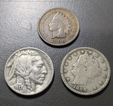 Lot of 3 VINTAGE US Coins Liberty V & Indian Head Buffalo Nickel & Indian Cent picture