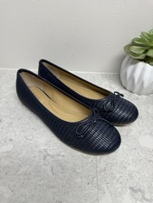 Talbots Ballet 8M Women Navy Leather Flats Blair Stitch Bow Timeless Preppy picture