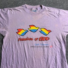 Hanes T-Shirt Mens Size L Purple Vintage 1985 Promises of God Graphic USA Made picture