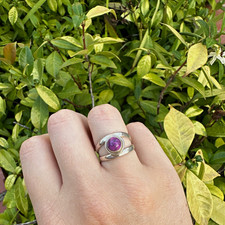 Sterling Silver 925 Round Purple Turquoise Bezel Set Ring, Size 8 picture