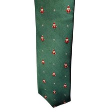 VTG Roundtree & Yorke Necktie Green Santa Christmas Silk Tie Holiday Snow USA picture