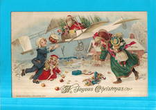 Holiday Postcard-A Joyous Christmas-Santa Drops Gifts from Bi-Plane-Winsch-1913 picture