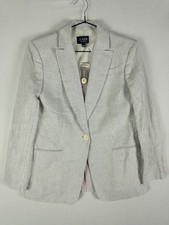 J.Crew Collection Linen Blazer Womens 2 White Gray Striped One Button Preppy Coa picture