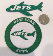 (2)-N.Y. Jets vintage embroidered iron on patches Approx 3 1/2”x 1 1/2” 3”x 3” picture