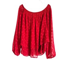 Festi by Torrid Red Dahlia Star Filcouche Off Shoulder Shirt Bows Open Back 1X picture
