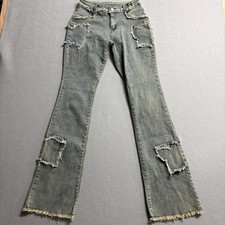 Shein Tall S Womens Blue Distressed Raw Hem Heart Star Patch Flare Jeans picture