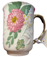 PAPYRUS CERAMIC MUG (1) PINK GREEN GOLD FLORAL NWT picture