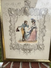 Antique French Rococo Print #2 /Louis 16 Fashion Napoleon (21x25in.) Framed picture