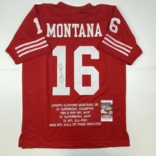 Autographed/Signed Joe Montana San Francisco Red Stat Jersey JSA COA picture