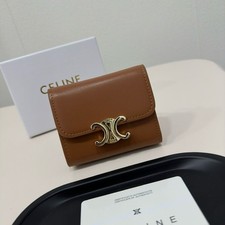 Celine Triomphe 2 Piece Wallet Set Brown Leather Gold Real Photos picture