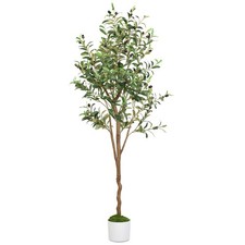 5FT Artificial Olive Tree Tall Fake Plant with White Pot for Home Office outdoor picture