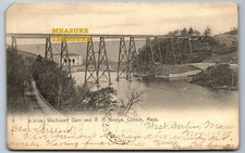 C.1908 CLINTON, MA MASSACHUSSETS WACHUSETT DAM & R.R. BRIDGE Postcard Q26 picture