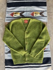 Vintage 60s Mohair Cardigan Sears Kings Road Green Shaggy Fuzzy Grunge Cobain M picture