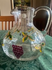 Crystal Clear Bordeaux 90 oz Glass Pitcher Grapes 22K Gold Romania picture