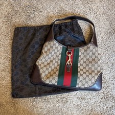 Gucci Jackie Shoulder Bag Vintage Brown Red 2001 GG Monogram Leather Dust Bag picture