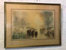 Antique Large French Richard Ranft Signed Etching Print Bidding Farewell Venice picture