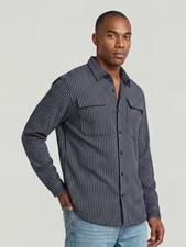 G STAR RAW Shirt Mens Large Blue White Stripe Double Chest Pocket CPO $170 picture