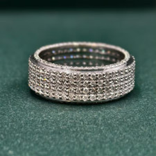 Full Eternity Elegant Men's Wedding Band Round Lab Grown Diamond 14K White Gold picture