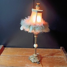 Vintage Hollywood Regency Style Lamp Feather Shade Working See Description picture