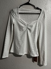 SHEIN Frenchy Women's White Long Sleeve Eyelet Top Small NWT picture