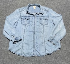 Chico's Women's Size 2 (L) Light Blue Lyocell Denim Button Front Shirt Top picture