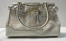 Coach White Signature Optic Satchel Bag 10786 Braided Leather Trim Vintage 00s picture