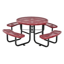 LAUCO 46-Inch Round Metal Picnic Table with Attached Benches, Red Thermoplastic picture