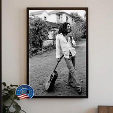 Bob Marley Guitar Poster Print, Jamaican Reggae Singer Guitarist, Black and Whit picture