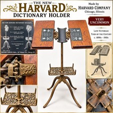 🇺🇸 Antique Victorian LAMBIE Cast Iron HARVARD Dictionary Book Stand Holder Oak picture