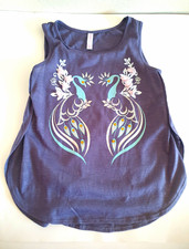 Xhilaration Peacock Graphic Print Sleeveless Tank Top Round Neck Size 7 Gray picture