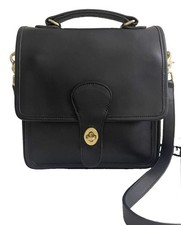 Vtg 90's COACH E6L-5130 Station Bag Black Leather Shoulder/Crossbody Brass Hdw. picture