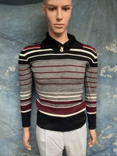 Vintage 1970s 80s Men’s Acrylic Bellini Sweater Collared Striped S picture