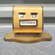 Vintage MCM Brass Perpetual Desk Calendar Mechanical Complete Inserts Retro 1950 picture