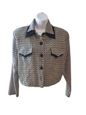 Vintage Studio C Womens L Black White Cropped Jacket 90s Preppy Academia USA picture