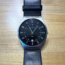 Skagen Denmark Men's Quartz Analog Watch Black Dial Date 24Hr Black Leather picture