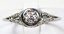 Antique Art Deco 18KW Diamond Engagement Filigree Ring Size 5.25 EGL USA picture