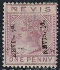 St. Kitts & Nevis - Nevis 1883 SG 31b UNSEVERED PAIR w/ NEVIS 1/2d OVPT USED picture