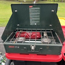 Vintage Coleman 425 F Camp Stove 2 Burner Metal Camping Stove Matte Dark Green  picture