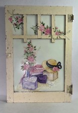 Vtg. Hand Painted Reclaimed Wood Window Art Roses Shabby Chic Signed 32”x22” picture