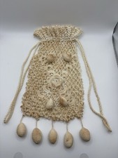 Unique Antique early 1900s Irish Crochet Reticule cotton drawstring purse. picture