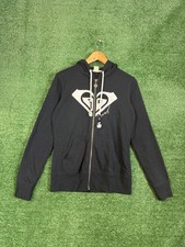 Roxy Y2K Full Zip Hoodie Sweatshirt Heart Embroidered Logo Women's Medium Black picture