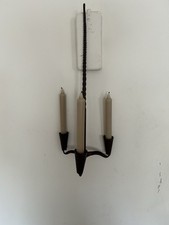 Antique Primitive Hand Forged Iron 3 Arm Hanging Candle Holder picture