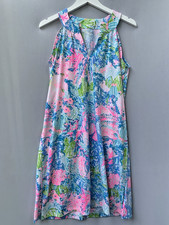 Lilly Pulitzer Dress Large Blue Pink Coral Ross Shift Fished My Wish Sleeveless picture