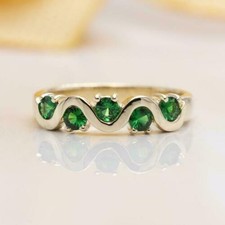 0.30 Ct Round Cut Natural Emerald Diamond Wedding Ring 14K Yellow Gold Size 7 picture